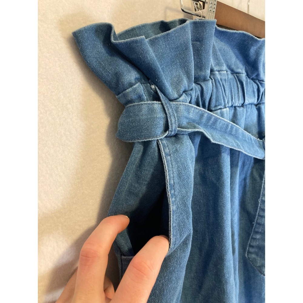 Prairie Western Women 4XL Blue Denim Paperbag Waist Tie Midi Skirt - Picture 4 of 11